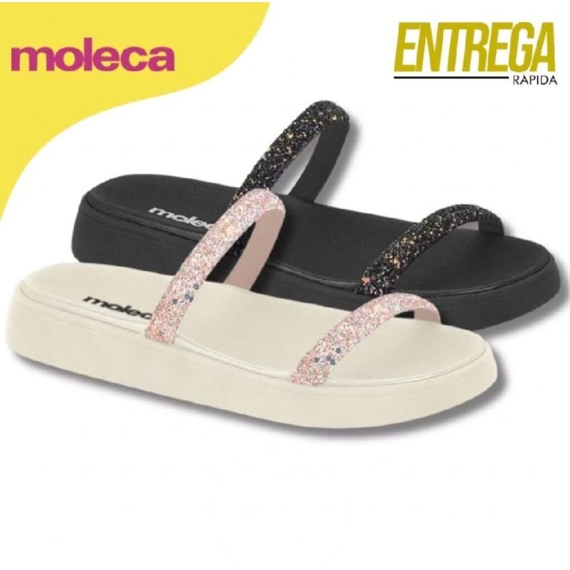 Sandália Papete MOLECA Feminino Birken Flatform Brilho Glitter  Casual Fashion 5507.100