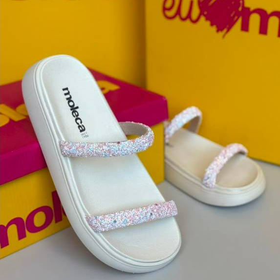 Papete Feminina Moleca Sandália Moleca Glitter Confortável Original 5507.100