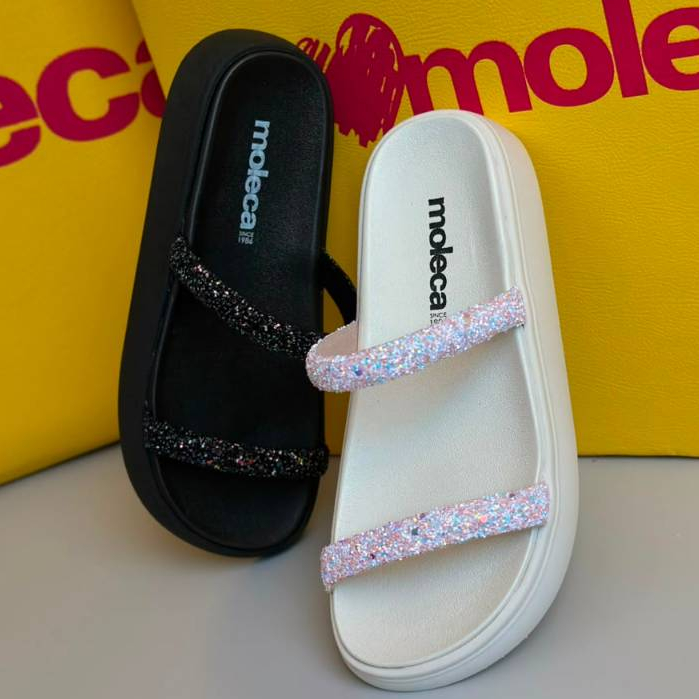 Sandália Feminina Moleca Original 5507.100 Plataforma com Tiras Brilhantes Confortável