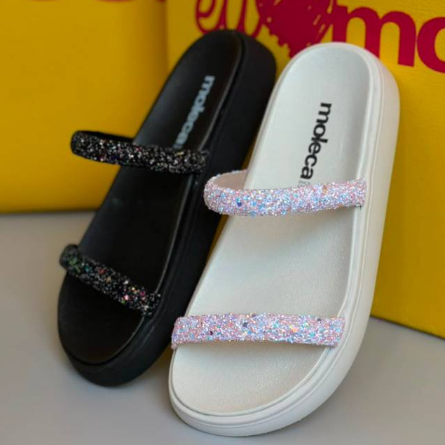 Sandália Plataforma Moleca 5507.100 Feminina Casual Confortável com Glitter Original