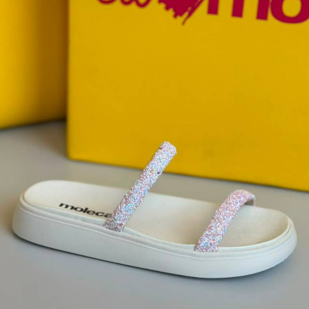 Sandália Papete Feminina Moleca 5507.100  Glitter Confortável Original