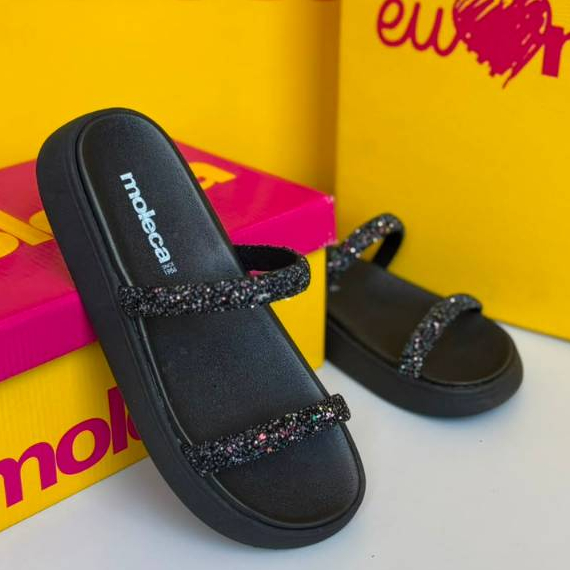 Papete Feminina Sandália Moleca 5507.100  Glitter Confortável Original