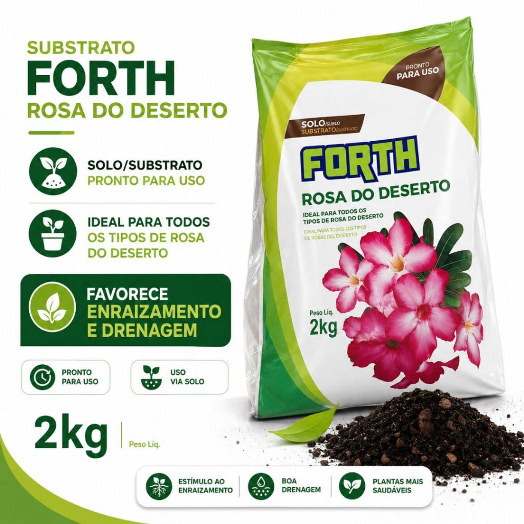 Substrato Rosa do Deserto Forth 2kg Pronto Uso Terra Preparada Para Plantio e Replante