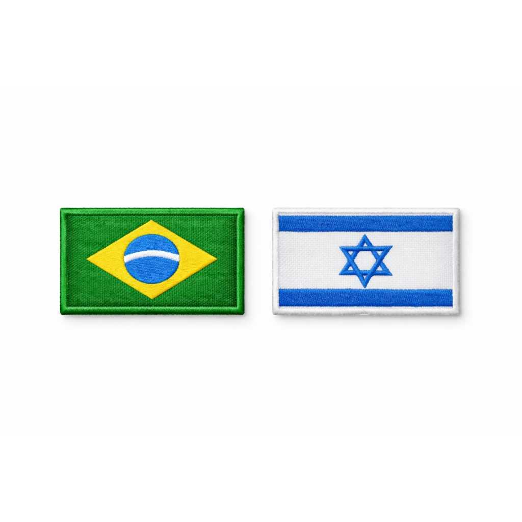 Patches termocolante bordado Kit Bandeira do Brasil e Israel tamanho 7cm por 5 cm