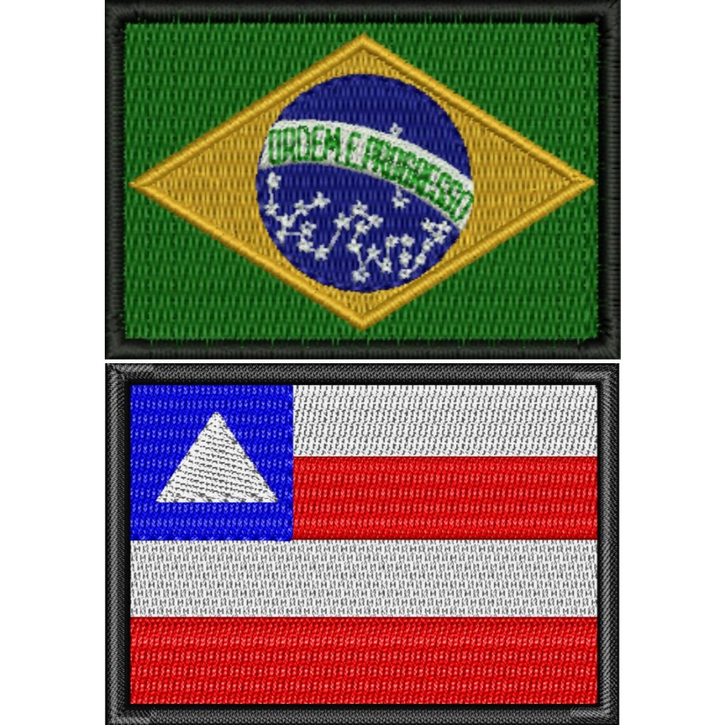 10 KITs-PATCH BANDEIRAS 5 X 7CM-BRASIL/BAHIA-20 PEÇAS(10 DE CADA)TERMOCOLANTE OU FECHO DE CONTATO