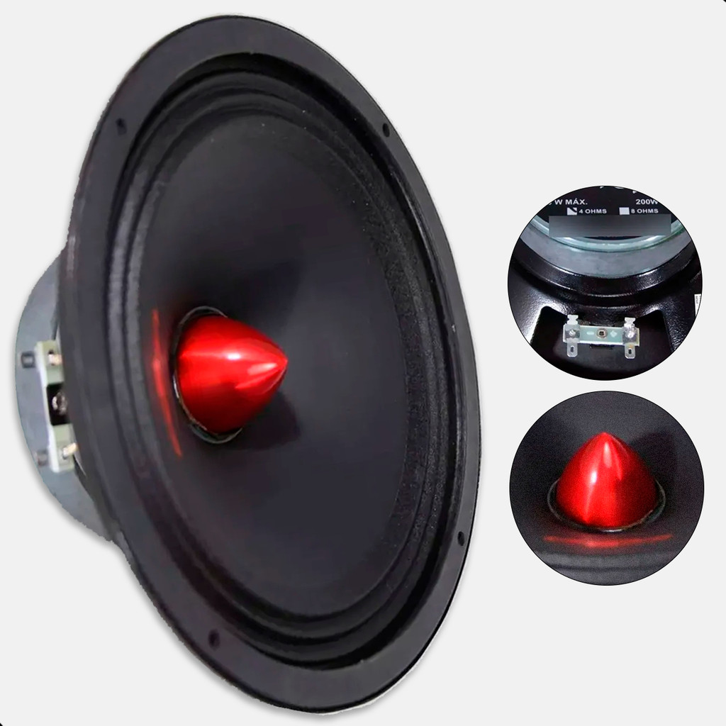 Alto Falante Médio-Grave Unlike UNF81 8″ 200W RMS 4 Ohms Cone Celulose Bobina Kapton Potente