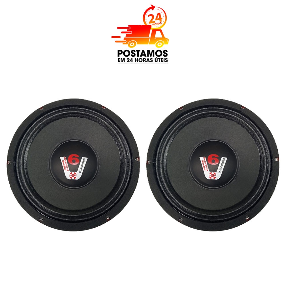 Kit 2 Alto Falante Woofer Vermelho Chapa Compet 8 Polegadas 4-8 ohms 100w Rms Cone Celulose