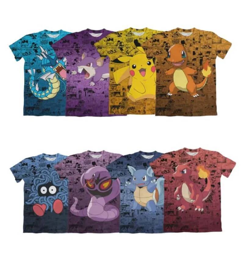 2026 Popular Pok É Mon Baoli Dragon Manga Estilo Camiseta Azul Unissex Crianças Adulto Verão Gradiente Impressão Complet