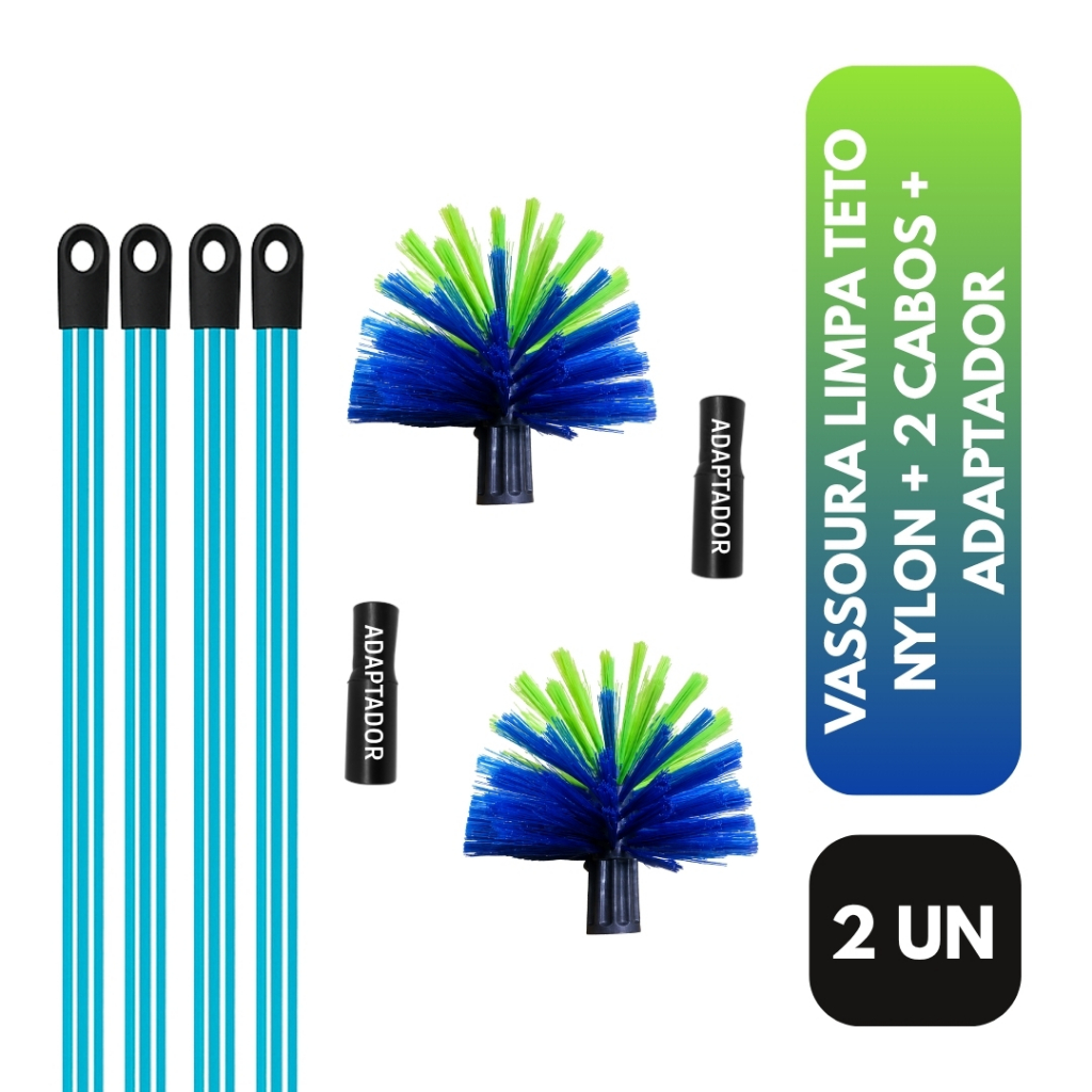Kit 2 Escovas Limpa Teto Nylon Rosqueável com Cabos Multiuso para Paredes Cantos Pisos Profissional