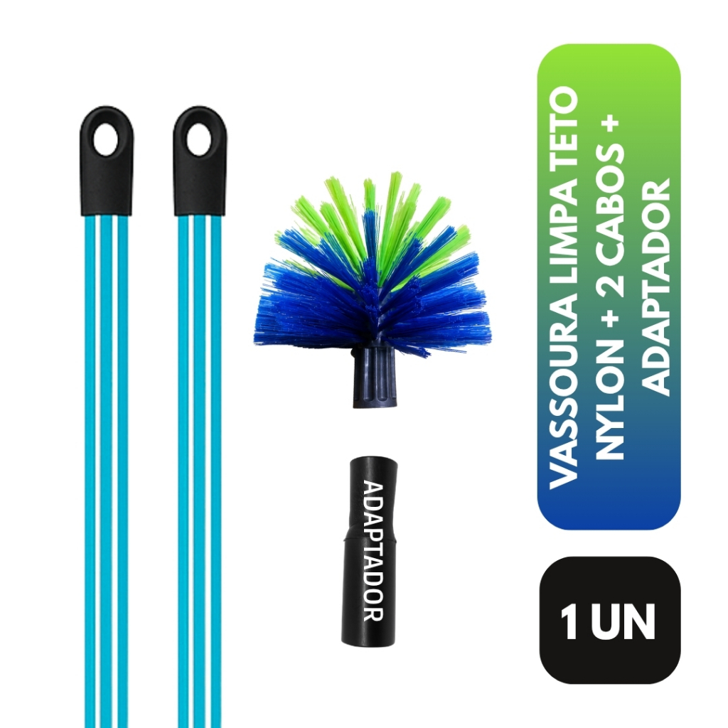1 Escova Limpa Teto Nylon Rosqueável com Cabos – Multiuso para Paredes, Cantos e Pisos Profissional