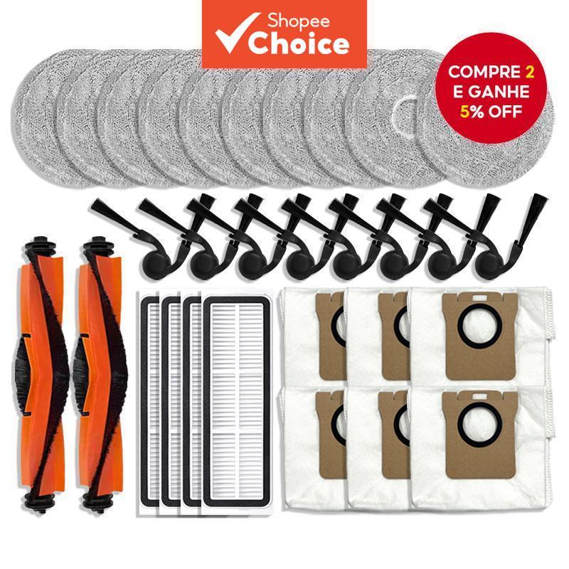 Kit de Peças de Reposição Compatível com Robô Aspirador XIAOMI 5 Pro OV21GL, 2 Escovas Principais 4 Filtros 6 Sacos de