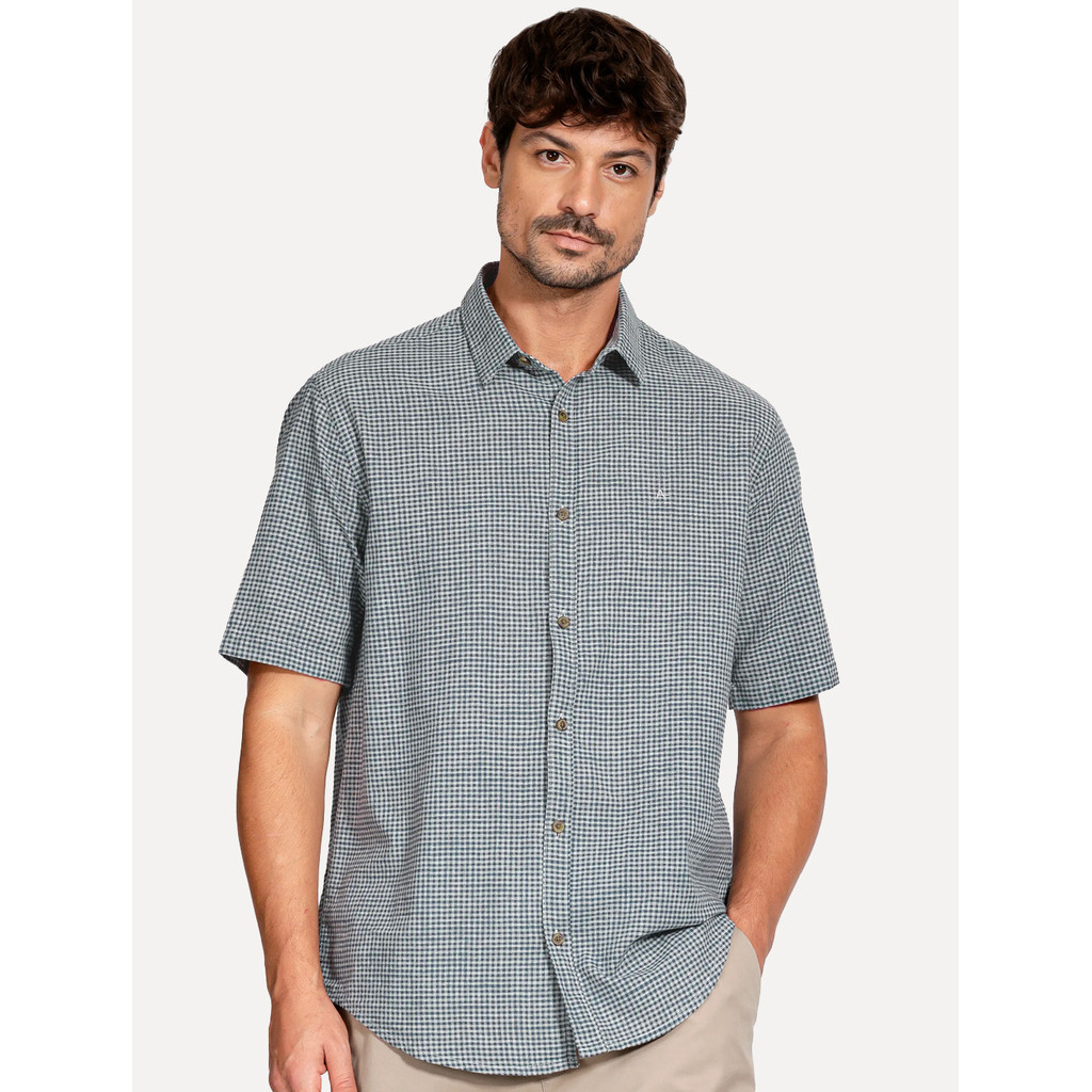 Camisa Aramis Original Masculina Manga Curta Regular Mini Xadrez Azul/Cinza MC.05.0441 148/005