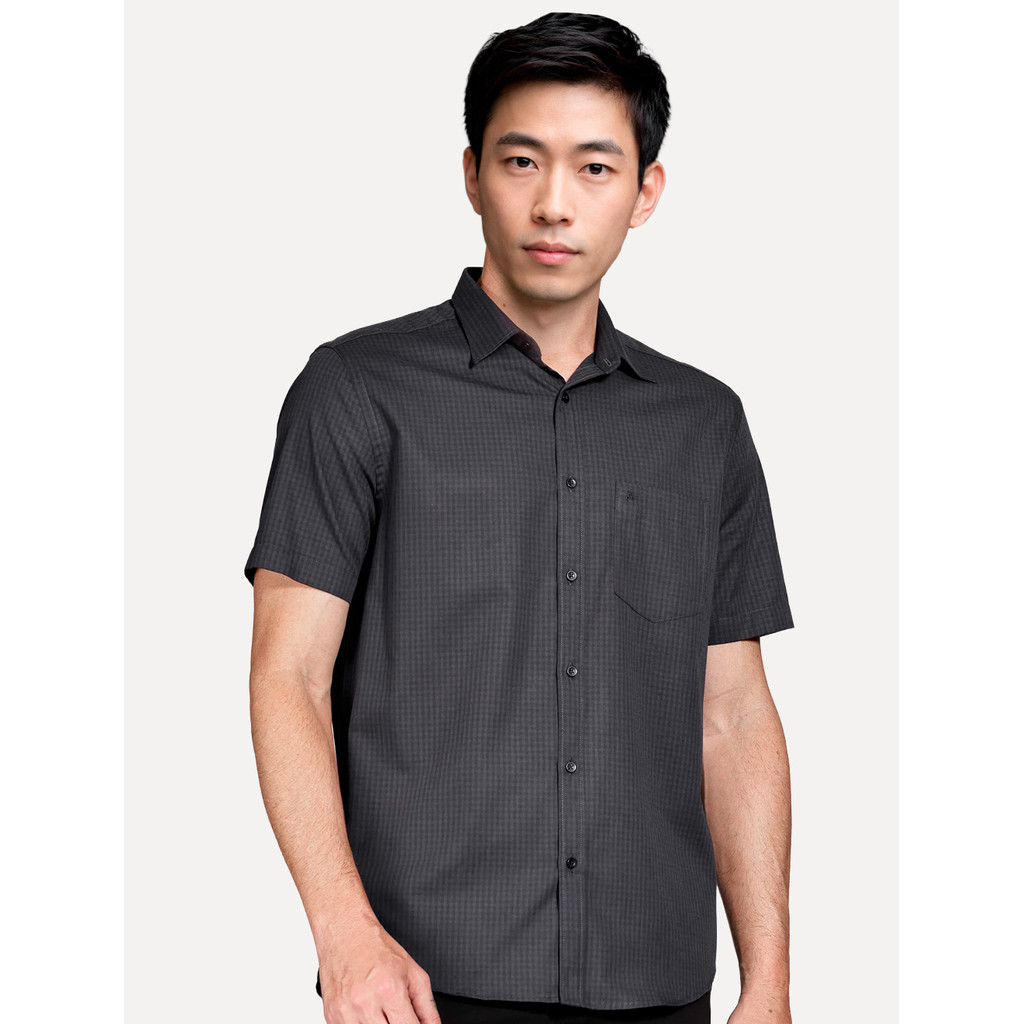 Camisa Aramis Masculina Manga Curta Regular Mini Xadrez Damero Chumbo/ Original Preto