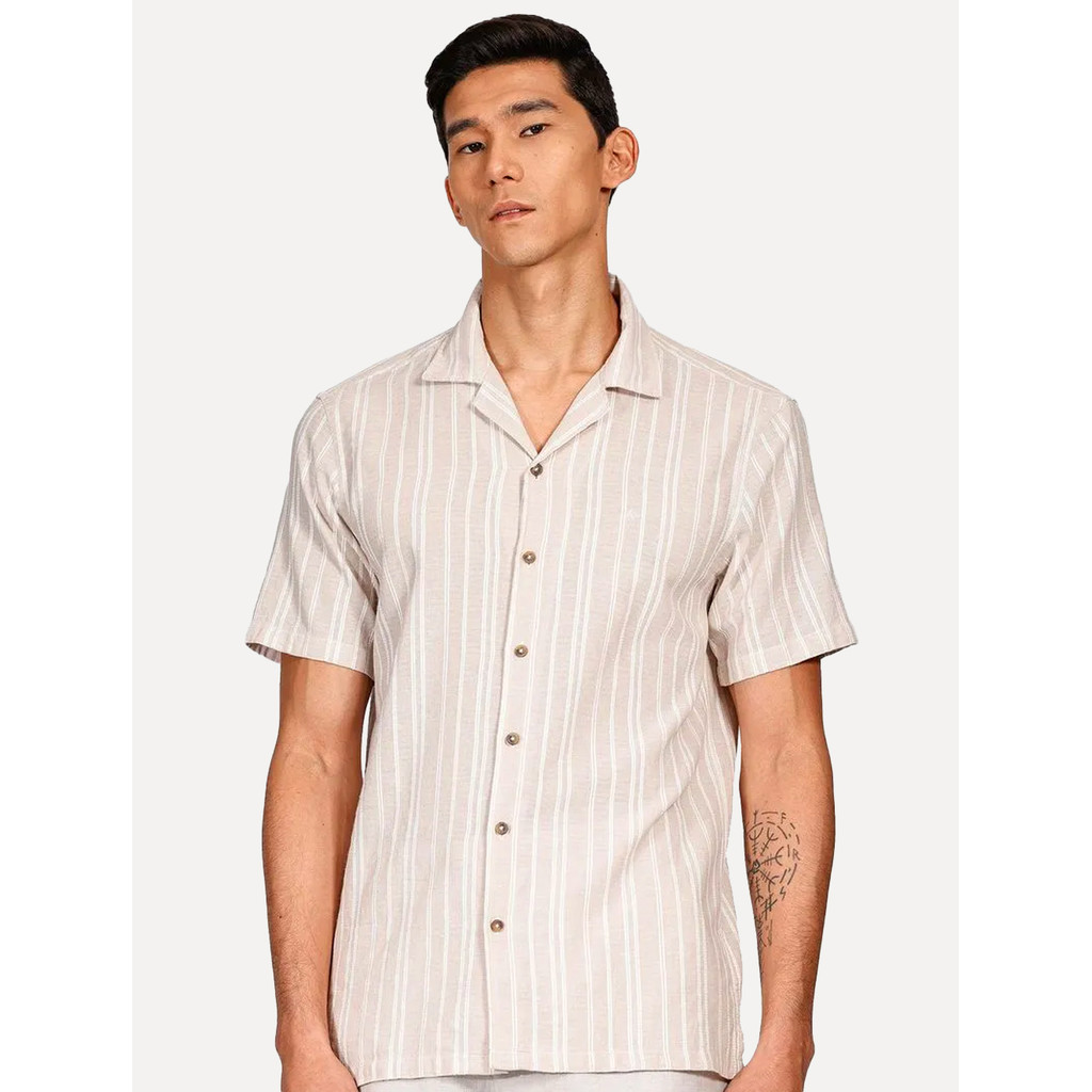 Camisa Aramis Original Masculina Manga Curta Regular Bowling Eco Maquineta Listrada Cáqui