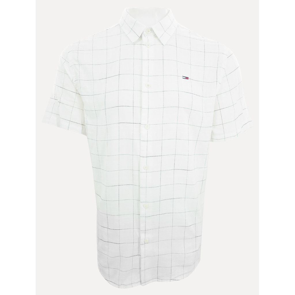 Camisa Tommy Jeans Original Masculina Manga Curta Regular Xadrez Check Branca