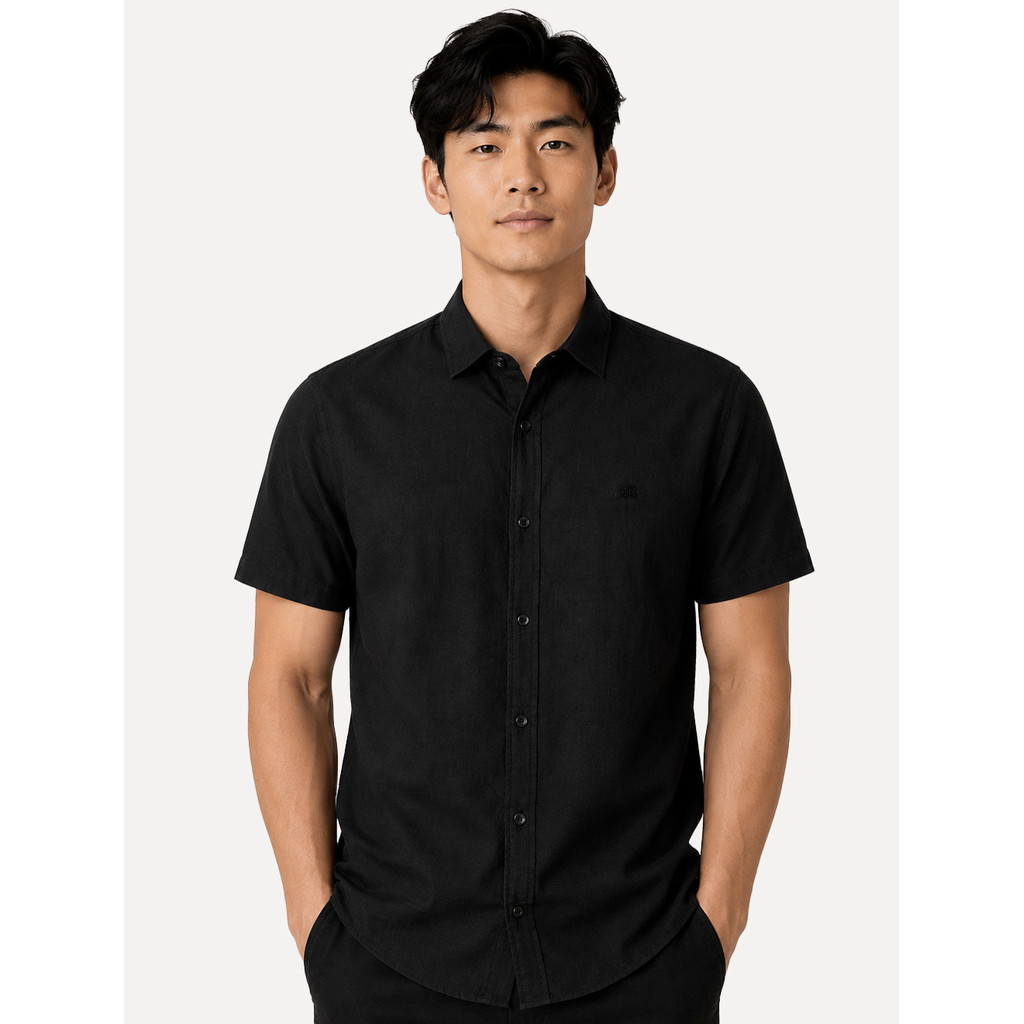 Camisa John John Masculina Regular Manga Curta Rustic Mono Logo Original Preta