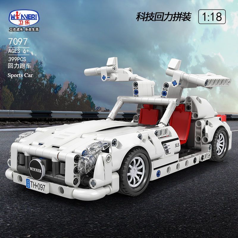 Compatível com blocos de construção de tecnologia Lego Dodge Challenger GTR montagem de carro esportivo puxar para trás