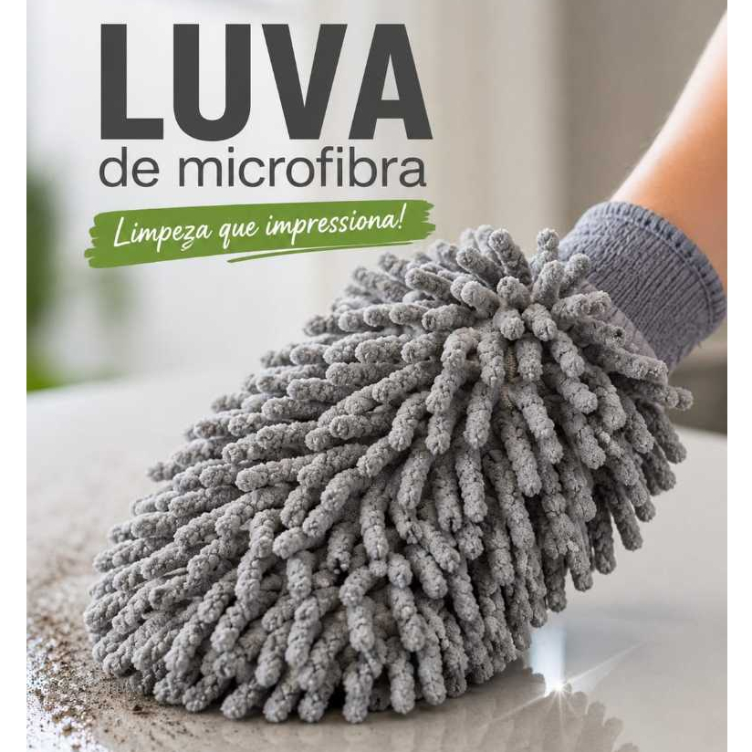 Luva de Microfibra para Limpeza Multiuso Automotiva Casa Escritório Carro Móveis Vidros Remove Poeira trás Brilho