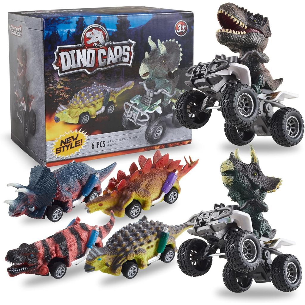 Puxar Para Trás Carros De Dinossauro Brinquedo Motocicletas Inerciais 6 Pacote Presente Aniversário Natal Comemorar 3 4