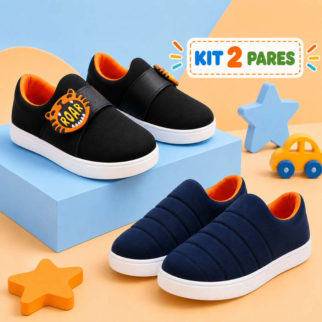 Kit 2 Pares Tênis Infantil Menino Calce Facil Macio e Confortável