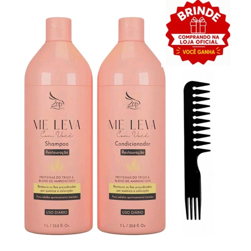 Kit Zap Me leva Shampoo e Condicionador  Restauração e Hidratação de trigo e Blend  2x1L