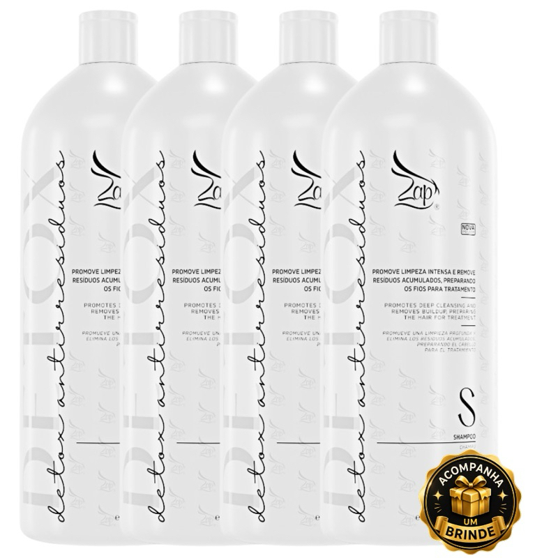 Kit 4 Shampoo Antirresíduos Detox Zap Limpeza Profunda 1Litro + Brinde Ultra