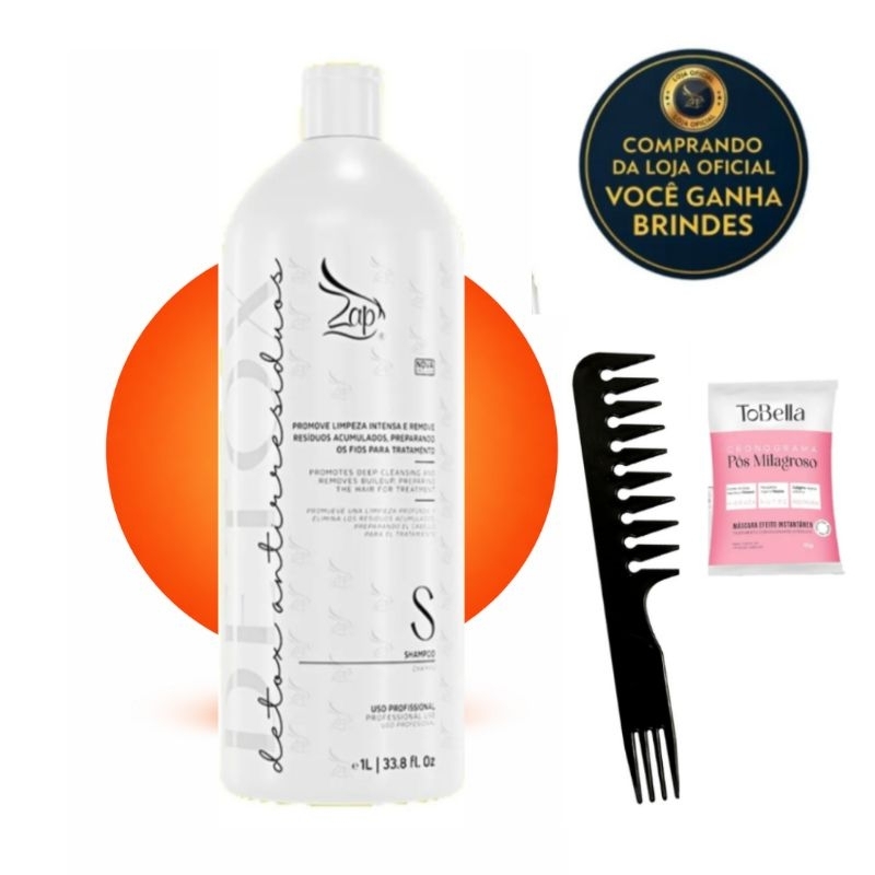 Shampoo Zap Detox Profissional Limpeza Profunda Pre Progressiva Anti Residuos 1L Original Salao