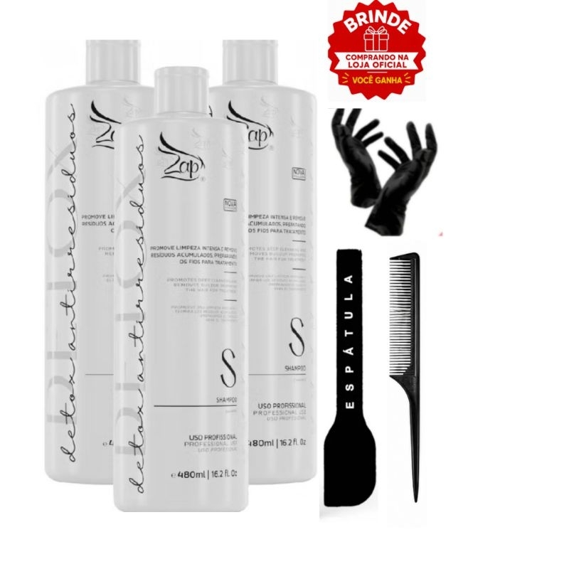 Kit 3 Shampoo Detox Zap Antirresíduos limpeza profunda 3x480ml