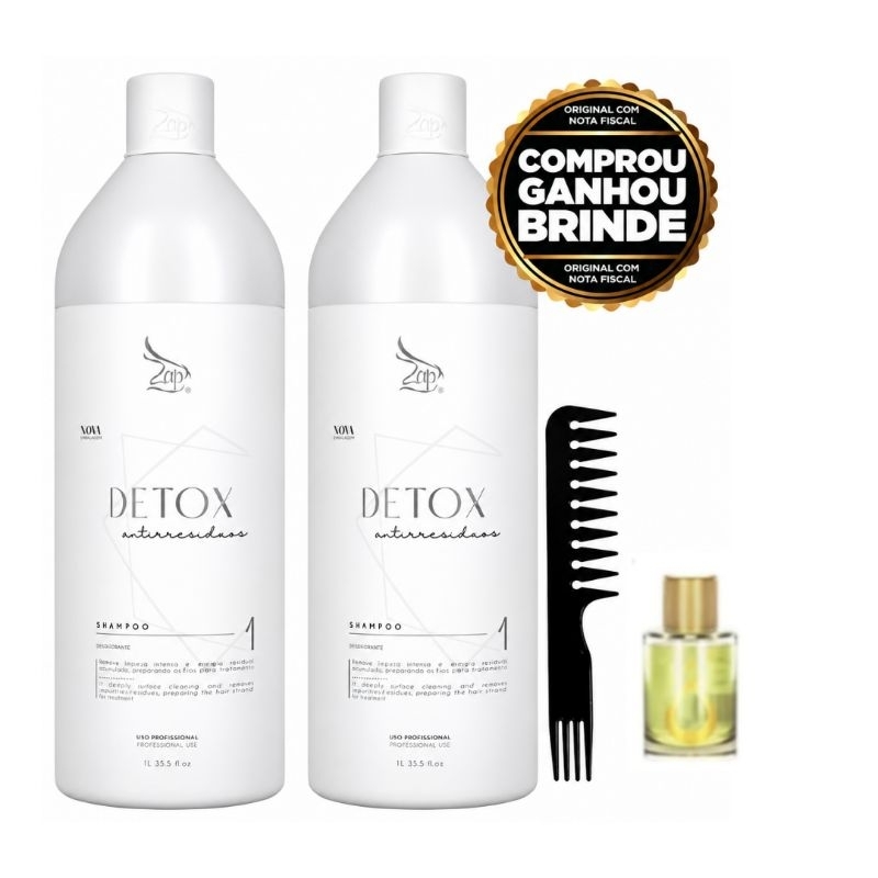 Kit 2 Shampoo Detox Antirresíduos Zap Profissional Limpeza Profunda  2x1000ml