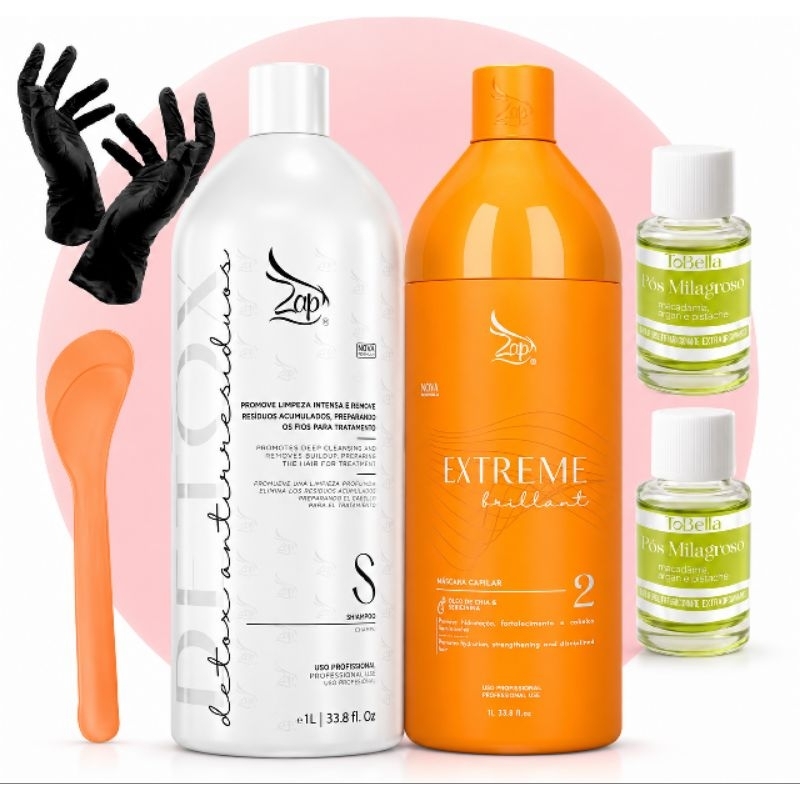 Shampoo Detox + Máscara Extreme Brillant Zap Profissional 2x1L