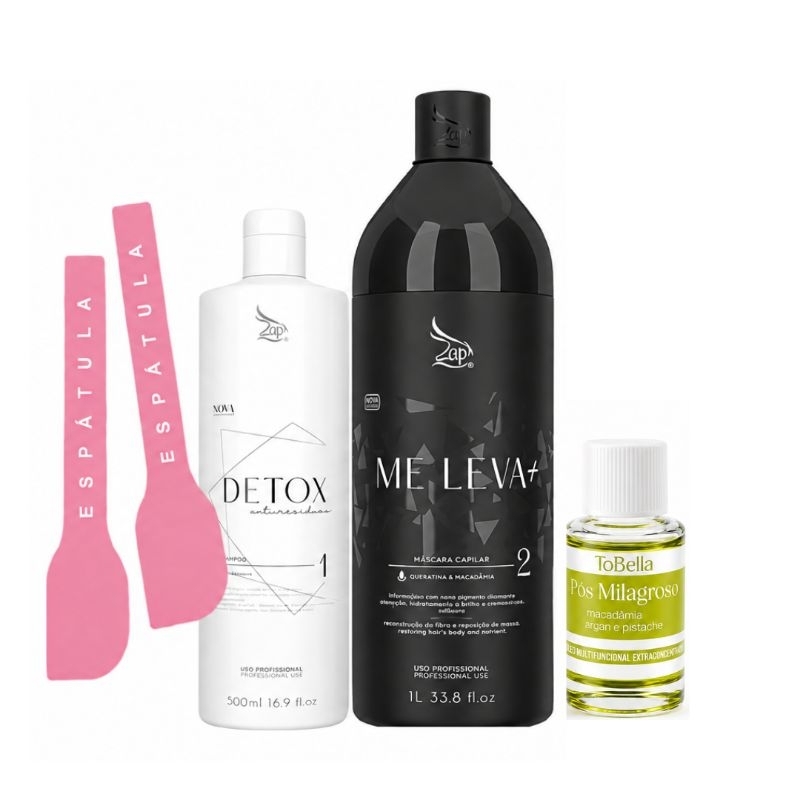 Kit Zap Profissional Shampoo Detox 480ml + Máscara 1L Brilho Intenso Sem Frizz