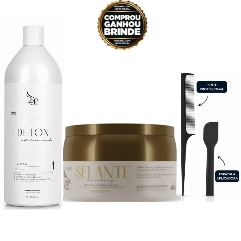 Kit Shampoo Detox  Antirresíduos Zap 1L + Ztox Selante Verniz 400g ,liso Perfeito,brilho intenso