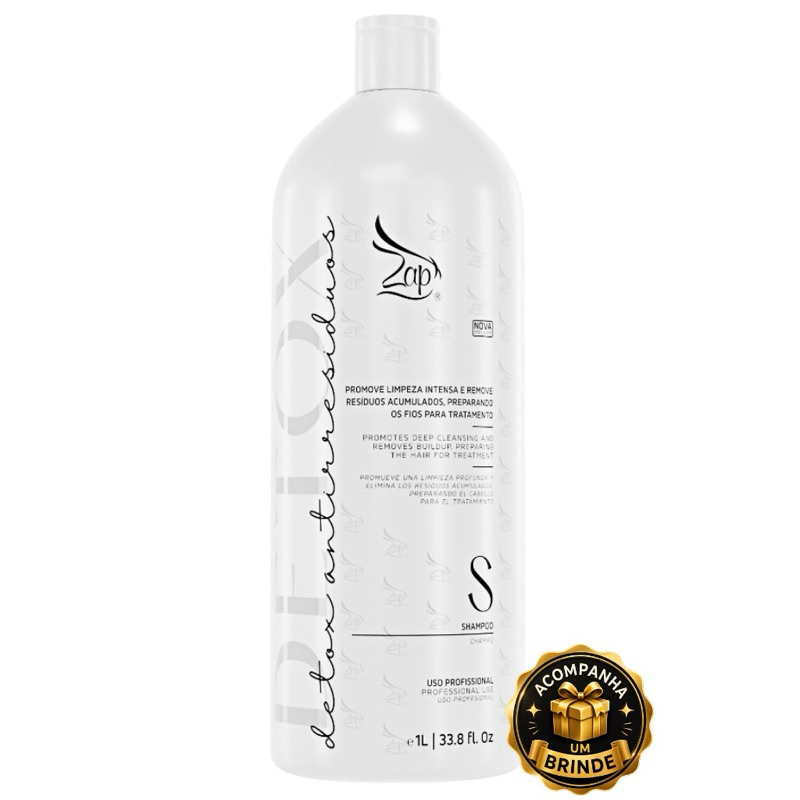 Shampoo Zap Antirresíduos Detox Limpeza Profunda 1 Litro + Brinde Exclusivo