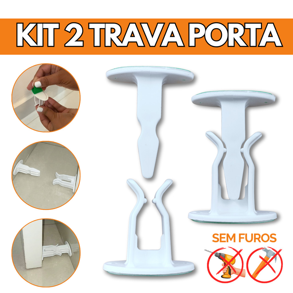 2Un Trava De Porta Prendedor Fixador Branco Adesivo Prático Simples Fácil Instalação
