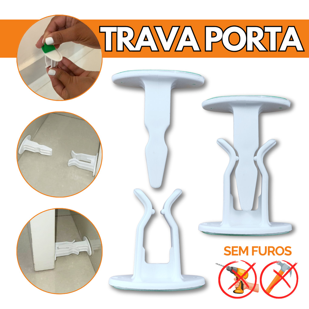 Trava De Porta Prendedor Fixador Branco Adesivo Prático Simples Fácil Instalação