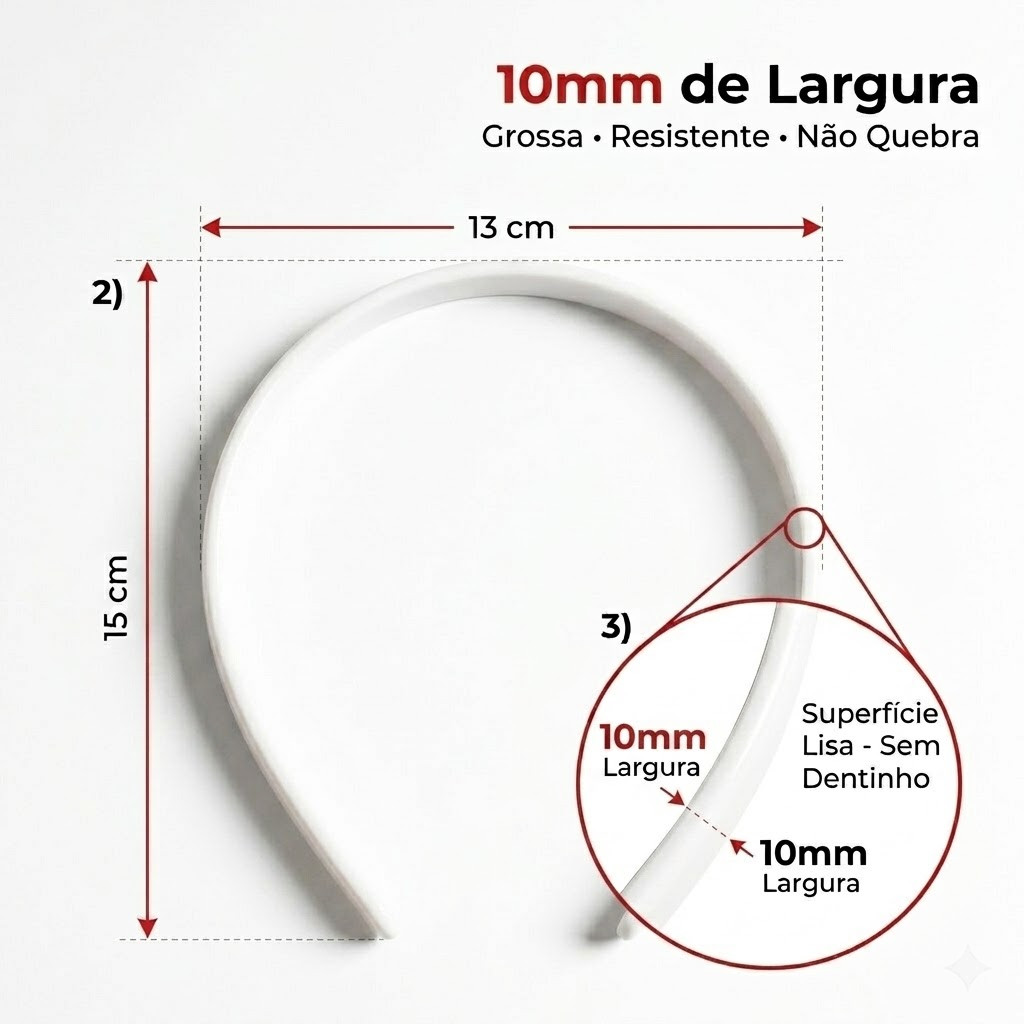 Tiara Básica Arquinho Simples Preto Branco 10mm 2mm Segura Cabelo Prendedor 100 Unidades