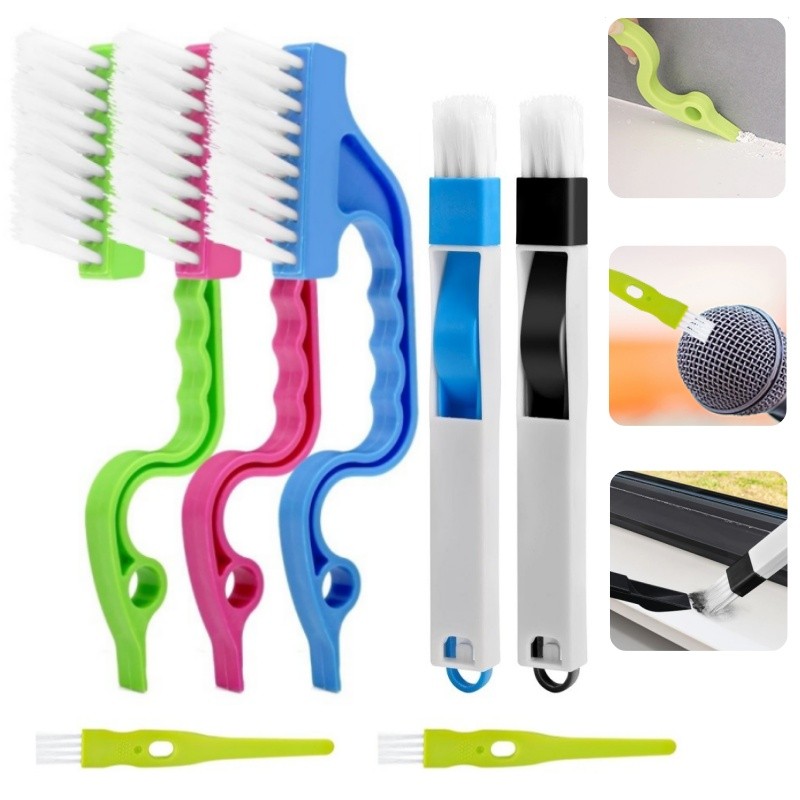 Kit 7 Escova De Limpeza Limpa Cantos, Frestas, Trilhos Escovinha Multifuncional Universal para Banheiro e Janelas