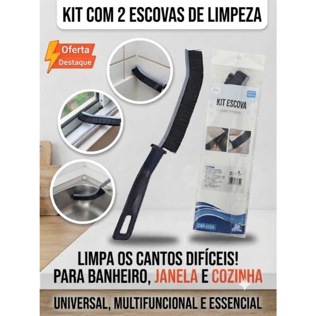 Kit 2 Escovas de Limpeza Escovinha Limpa Canto Universal para Banheiro e Janelas Multifuncional