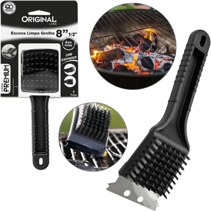 Escova Para Grelha Cerdas de Aço Original Limpa Grelha de Churrasqueira Com Raspador Multifuncional Cozinha LP-07-YF