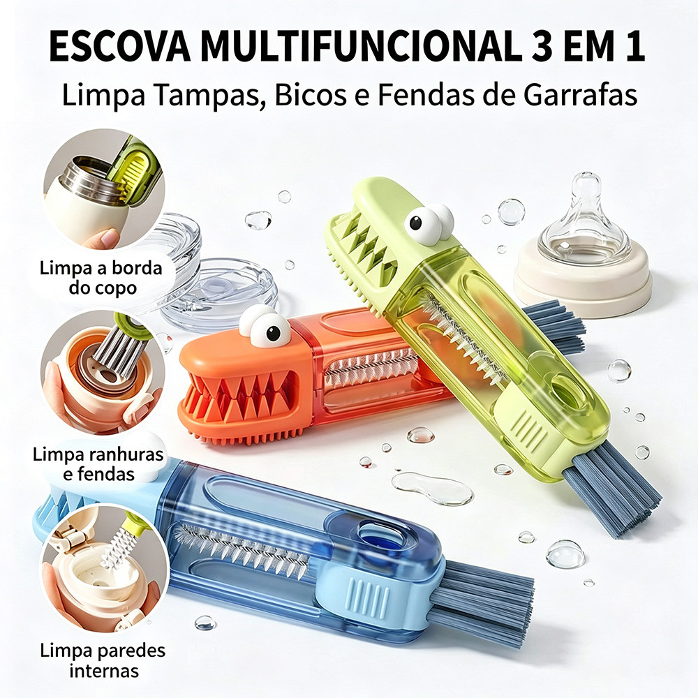 3 Unidades Escova Multifuncional 3 Em 1, Limpa Tampas, Mamadeiras E Ranhuras, Escova Para Fendas De Copos E Canudos