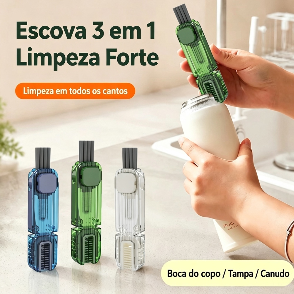 Escova Multifuncional Limpa Fendas De Copos 4 em 1 Limpeza 360º Sem Pontos Cegos Garrafa Água Canudo