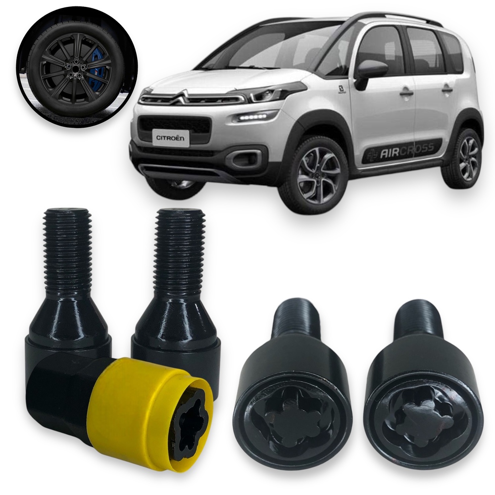 Kit Trava Parafuso Roda Antifurto Cabeça Giratória Preto Citroen Air Cross