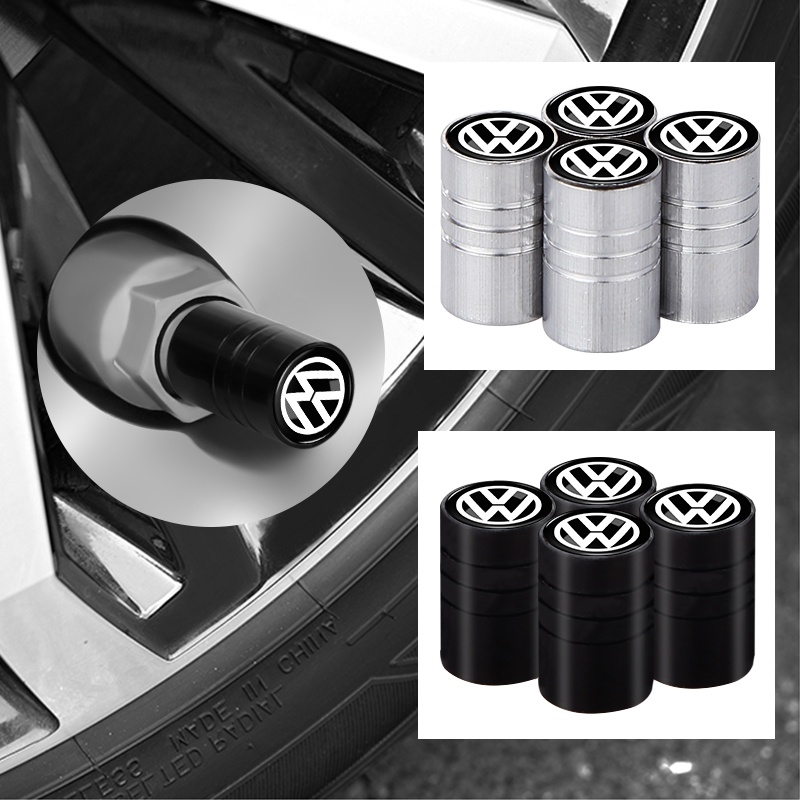 4pcs/Conjunto Carro Vavle Air Cap Preto/Prata Alumínio Cilíndrico Tampa Do Núcleo Da Haste Válvula Para VW Volkswagen Jetta MK5 Golf Passat 3B7 601 171