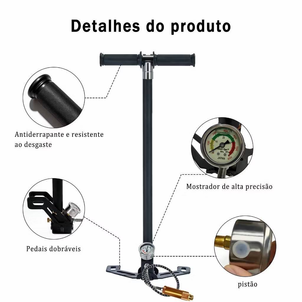Bomba De Ar De 4 Estágios, Manômetro De 6000 Psi/300bar Suitable for tires, cars, and diving equipment