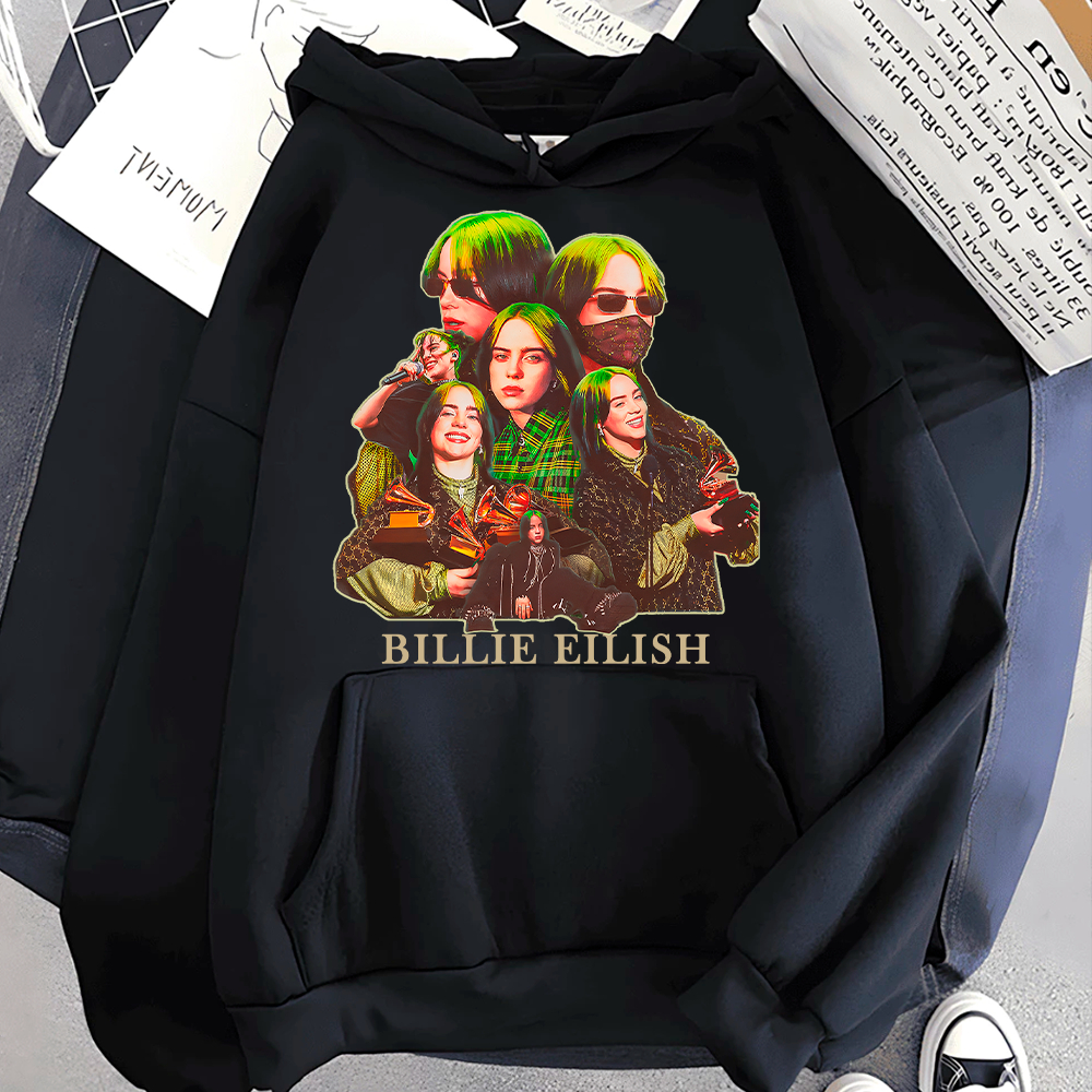 Moletom Canguru Com Capuz Cantora pop Billie Eilish turne tour Streetwear Personalizado em algodao unissex