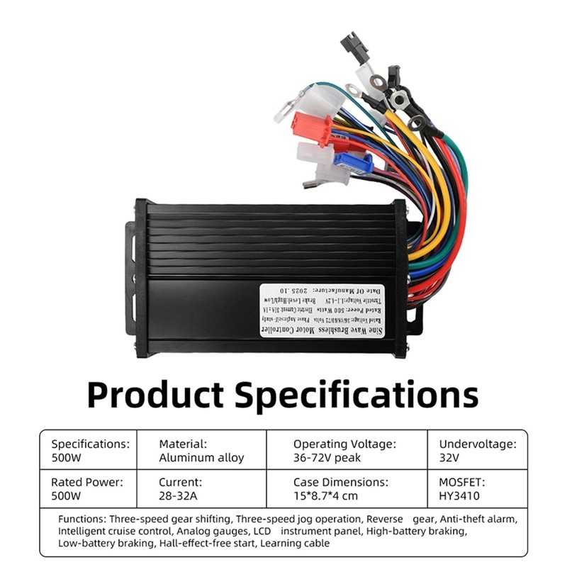 Controlador De Motor Sem Escova Silencioso De Três Modos 500W 36V/48V/60V/72V 30A Onda Senoidal Para Bicicletas Elétrica