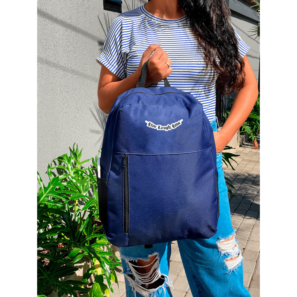 Mochila Vertical  - LIVE LAUGHT LOVE - Stilo Club Academia Trabalho Escolar Faculdade Viagem Masculino Feminino