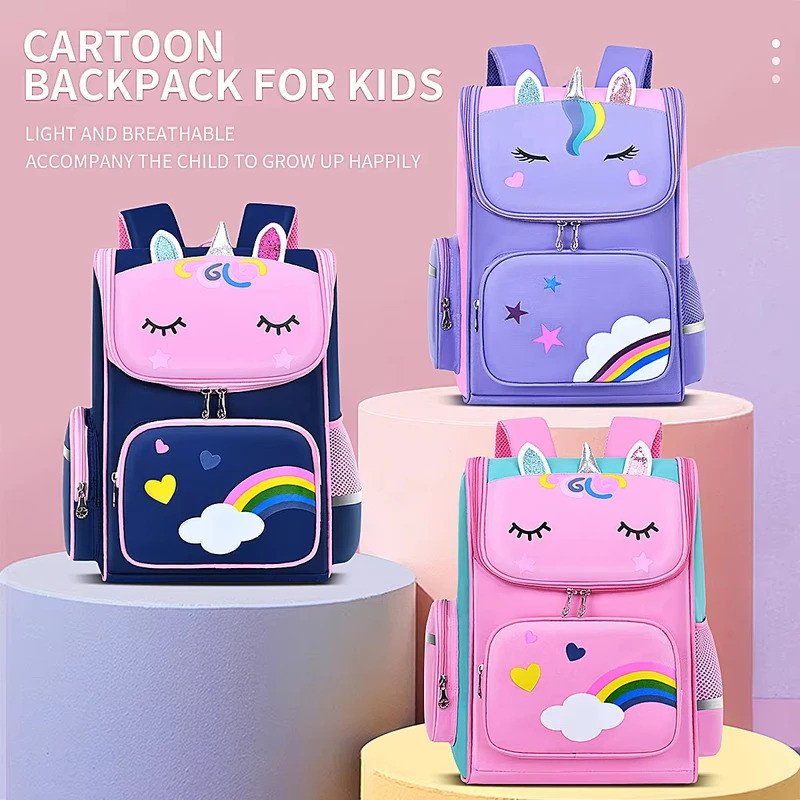 New CHILDREN'S Elementary School Students Schoolbag 6-12 Years Old Boys and Girls Shoulders Backpack 1-6 Grades Unicorn