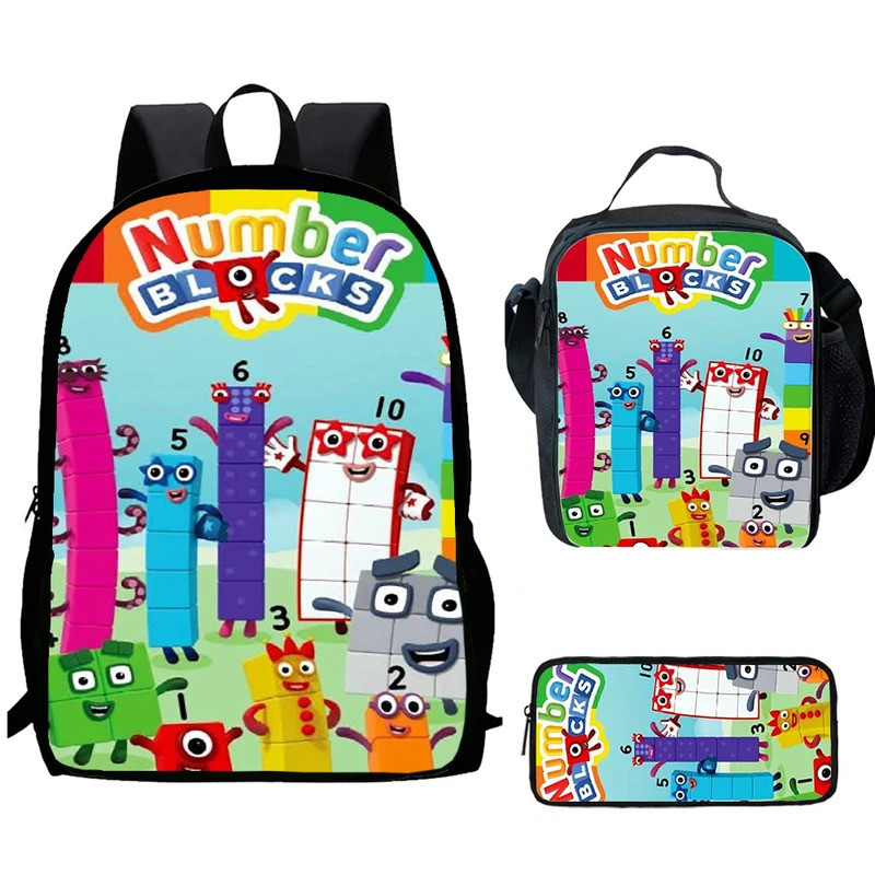 N-Number Building Blocks Child School Backpack With Thermal Cooler Lunch Box Pencil Bags School Bags for Boys Girls Best