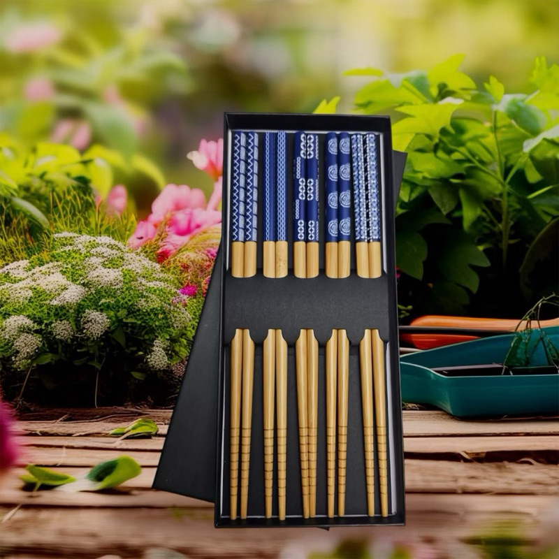 Kit 5 Pares Hashi Palitinho Reutilizável Para Comida Japonesa Flor Sakura Gato Da sorte c/ caixa